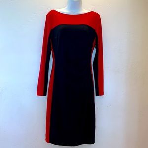 Chaps Black and Red Color Block Dress